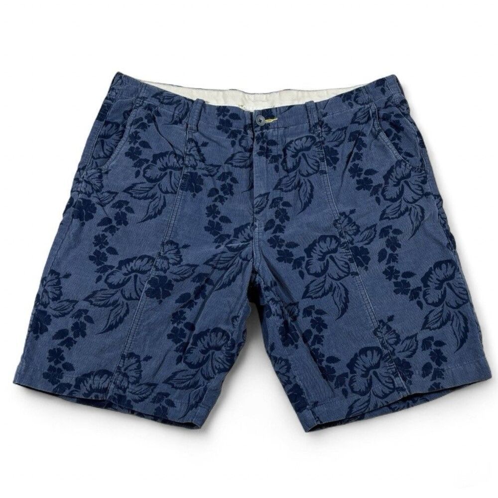 Tommy Bahama Relax Blue Floral Corduroy Shorts 38 Cotton Hawaiian